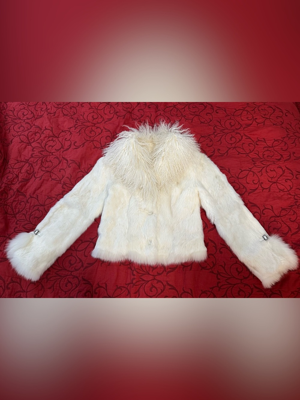 Women's Cream Real Fur Jacket with Textured Collar